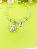 Silver White Teapot Charm Bracelet Personalized Customized Monogram Made to Order Jewelry, N959C