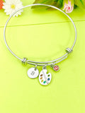 Silver Artist Palette Charm Bracelet Personalized Customized Monogram Made to Order Jewelry, N1714A