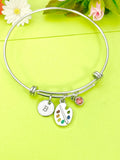 Silver Artist Palette Charm Bracelet Personalized Customized Monogram Made to Order Jewelry, N1714A