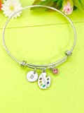 Silver Artist Palette Charm Bracelet Personalized Customized Monogram Made to Order Jewelry, N1714A