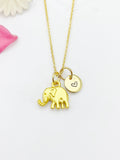 Gold Elephant Charm Necklace Personalized Customized Monogram Made to Order Jewelry, N284