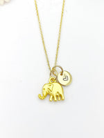 Gold Elephant Charm Necklace Personalized Customized Monogram Made to Order Jewelry, N284