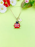 Gold Ladybug Charm Necklace Personalized Customized Monogram Made to Order Jewelry, N5409