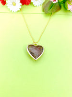 Gold Red Strawberry Quartz Heart Charm Necklace, Personalized Customized Gemstone Monogram Made to Order Jewelry, N5411