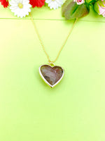 Gold Red Strawberry Quartz Heart Charm Necklace, Personalized Customized Gemstone Monogram Made to Order Jewelry, N5411