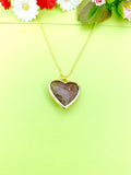 Gold Red Strawberry Quartz Heart Charm Necklace, Personalized Customized Gemstone Monogram Made to Order Jewelry, N5411
