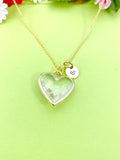 Gold Quartz Crystal Heart Charm Necklace Personalized Customized Gemstone Monogram Made to Order Jewelry, N5412