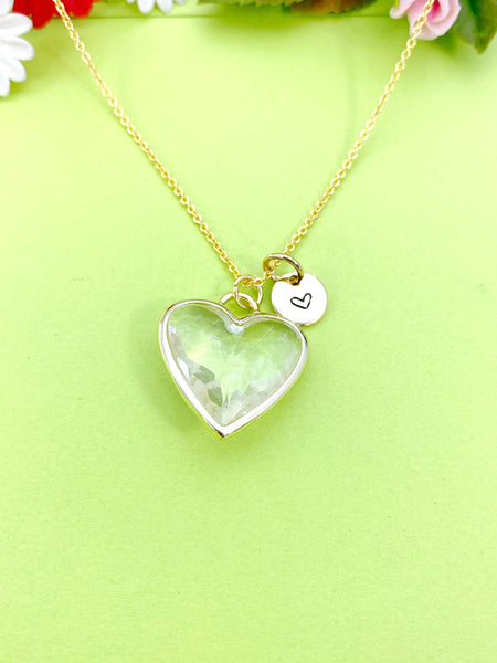 Gold Quartz Crystal Heart Charm Necklace Personalized Customized Gemstone Monogram Made to Order Jewelry, N5412