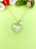 Gold Quartz Crystal Heart Charm Necklace Personalized Customized Gemstone Monogram Made to Order Jewelry, N5412