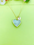 Gold Amazonite Heart Charm Necklace Personalized Customized Gemstone Monogram Made to Order Jewelry, N5415