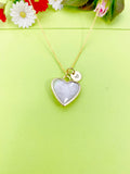 Gold Moonstone Heart Charm Necklace Personalized Customized Gemstone Monogram Made to Order Jewelry, N5419