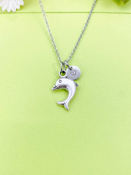 Silver Dolphin Charm Necklace Personalized Customized Monogram Made to Order Jewelry, N5420