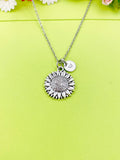Silver Sunflower Charm Necklace Personalized Customized Monogram Made to Order Jewelry, N5421