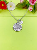 Silver Sunflower Charm Necklace Personalized Customized Monogram Made to Order Jewelry, N5421