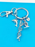 Biologists Keychain Gifts, DNA, Microscope, Dolphin, Personalized Customized Monogram Made to Order Jewelry, N5423