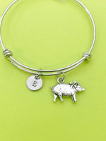 Silver Cute Pig Charm Bracelet Personalized Customized Monogram Made to Order Jewelry, N5424