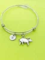 Silver Cute Pig Charm Bracelet Personalized Customized Monogram Made to Order Jewelry, N5424