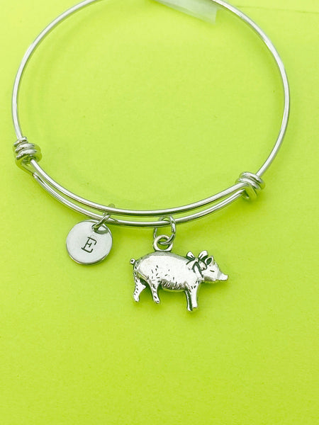 Silver Cute Pig Charm Bracelet Personalized Customized Monogram Made to Order Jewelry, N5424