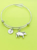 Silver Cute Pig Charm Bracelet Personalized Customized Monogram Made to Order Jewelry, N5424