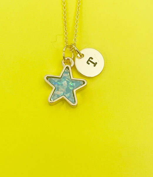 Gold Pentagram Star Charm Necklace Personalized Customized Monogram Made to Order Jewelry, N5425