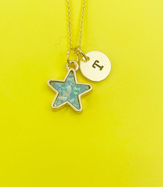 Gold Pentagram Star Charm Necklace Personalized Customized Monogram Made to Order Jewelry, N5425