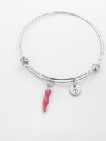 Silver Red Hot Chili Charm Bracelet Personalized Customized Monogram Made to Order Jewelry, N1697C