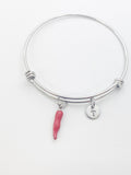 Silver Red Hot Chili Charm Bracelet Personalized Customized Monogram Made to Order Jewelry, N1697C