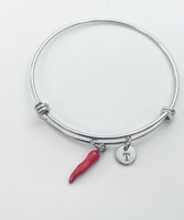 Silver Red Hot Chili Charm Bracelet Personalized Customized Monogram Made to Order Jewelry, N1697C