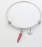 Silver Red Hot Chili Charm Bracelet Personalized Customized Monogram Made to Order Jewelry, N1697C