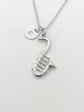 Silver Saxophone Charm Necklace Personalized Customized Monogram Made to Order Jewelry, N679A