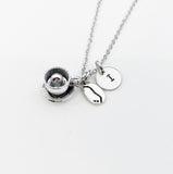 Silver Coffee Lover Charm Necklace Personalized Customized Monogram Made to Order Jewelry, N50H