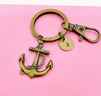 Bronze Anchor Keychain Personalized Customized Monogram Made to Order Jewelry, N5427