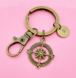 Bronze Compass Keychain Personalized Customized Monogram Made to Order Jewelry, N1123D