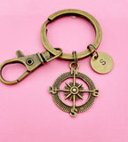 Bronze Compass Keychain Personalized Customized Monogram Made to Order Jewelry, N1123D