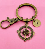 Bronze Compass Keychain Personalized Customized Monogram Made to Order Jewelry, N1123D