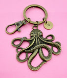 Bronze Octopus Keychain Personalized Customized Monogram Made to Order Jewelry, N5428