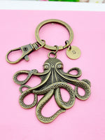 Bronze Octopus Keychain Personalized Customized Monogram Made to Order Jewelry, N5428