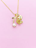 Gold Japanese Cherry Bloom Pearl Charm Necklace Personalized Customized Monogram Made to Order Jewelry, N2190A