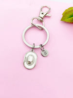 Silver Cowboy Hat Charm Keychain Gifts Personalized Customized Monogram Made to Order Jewelry, N5408A