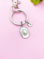 Silver Cowboy Hat Charm Keychain Gifts Personalized Customized Monogram Made to Order Jewelry, N5408A