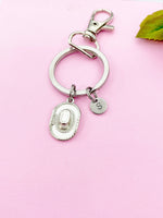 Silver Cowboy Hat Charm Keychain Gifts Personalized Customized Monogram Made to Order Jewelry, N5408A