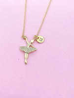 Gold Ballet Girl Dance Charm Necklace Personalized Customized Monogram Made to Order Jewelry, N3888A