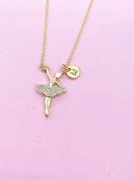 Gold Ballet Girl Dance Charm Necklace Personalized Customized Monogram Made to Order Jewelry, N3888A