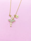 Gold Ballet Girl Dance Charm Necklace Personalized Customized Monogram Made to Order Jewelry, N3888A