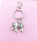 Silver Elephant Charm Keychain Gifts Personalized Customized Monogram Made to Order Jewelry, N5431