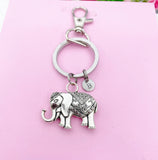 Silver Elephant Charm Keychain Gifts Personalized Customized Monogram Made to Order Jewelry, N5431