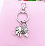 Silver Elephant Charm Keychain Gifts Personalized Customized Monogram Made to Order Jewelry, N5431