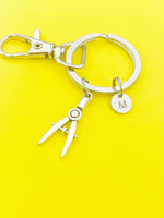 Silver Architect Drafting Compass Charm Keychain Gifts Personalized Customized Monogram Made to Order Jewelry, N5433A