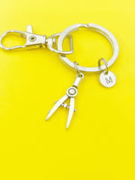 Silver Architect Drafting Compass Charm Keychain Gifts Personalized Customized Monogram Made to Order Jewelry, N5433A