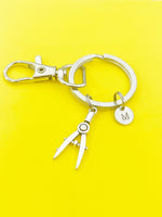 Silver Architect Drafting Compass Charm Keychain Gifts Personalized Customized Monogram Made to Order Jewelry, N5433A